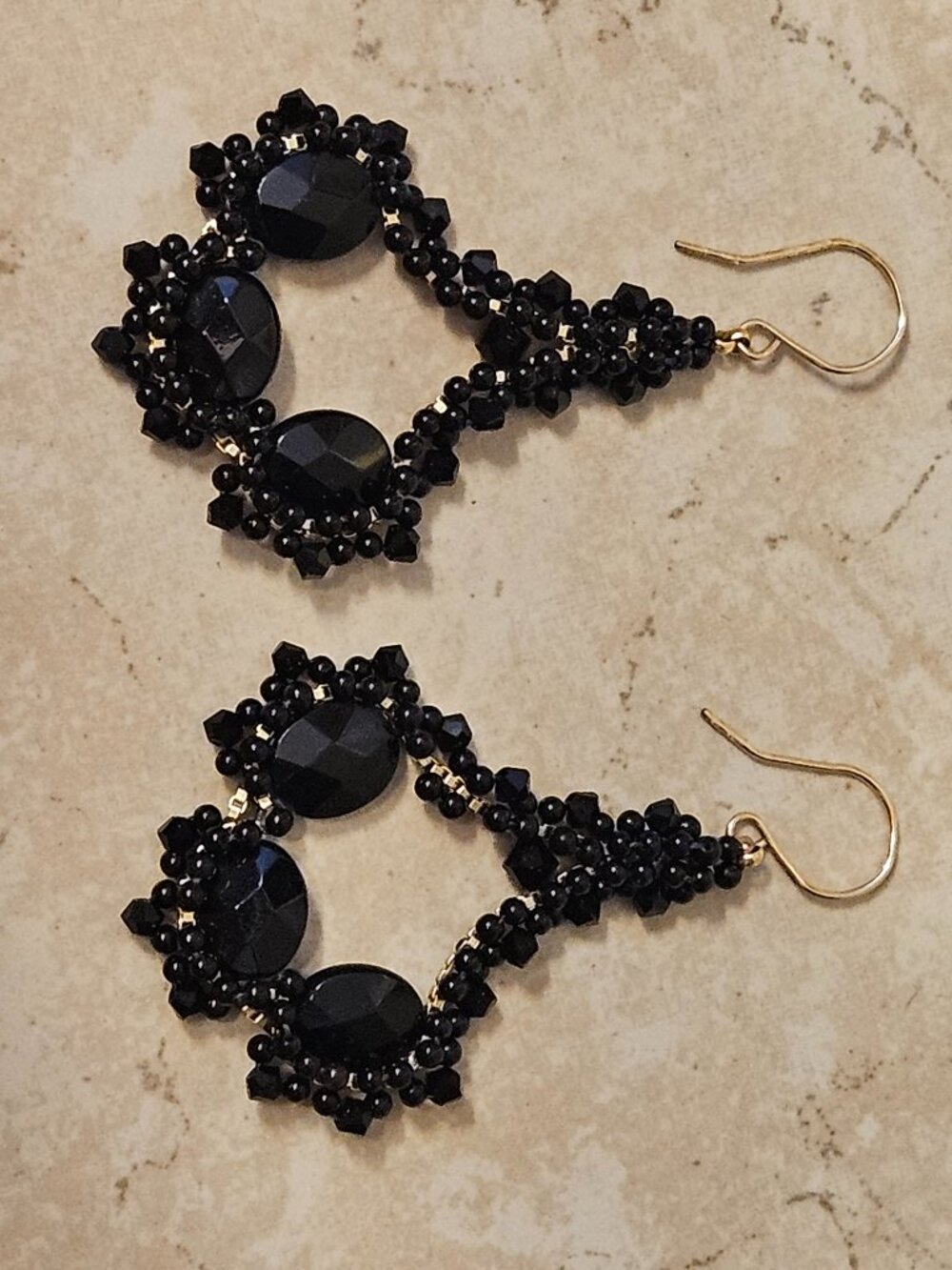 RARE STATEMENT MIGUEL ASES SPANISH MOROCCAN BLACK ONYX STONE LACE BEAD EARRINGS